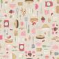 Preview: Dekostoff Halbpanama mit Cupcake, Donut in Natur/Pink, Nahaufnahme der Oberfläche